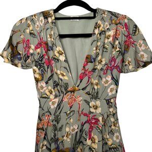 SUNDAY BEST DRESS Coquette Swirly V-Neck Light Sage Green with Flora & Fauna XS